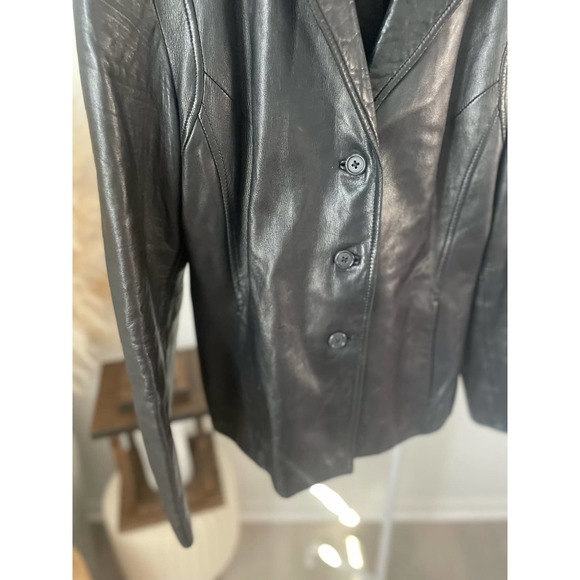 Black Genuine Leather Jacket Relaxed Fit Oversized Coat - Picture 3 of 10